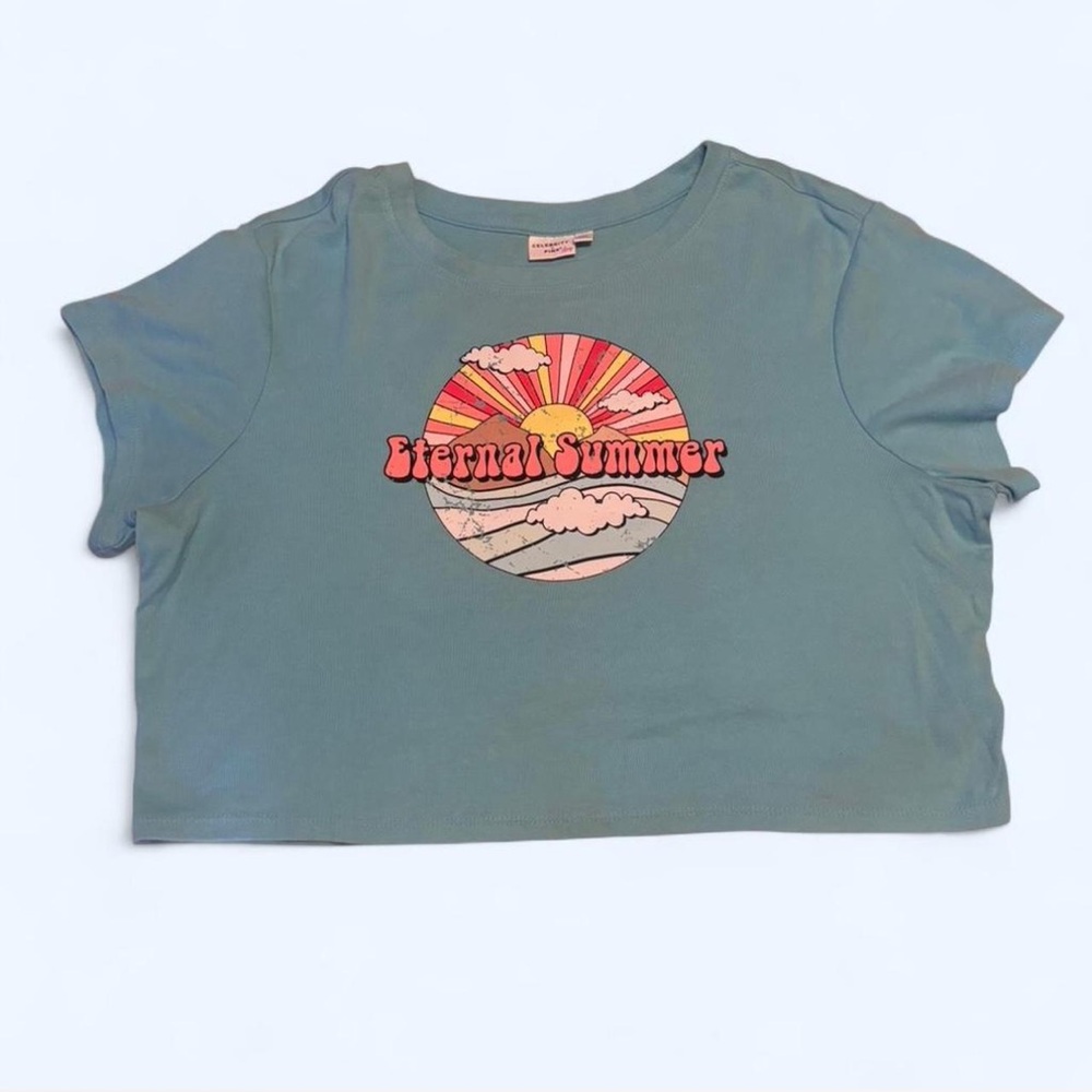 Celebrity Pink Sky Blue crop top